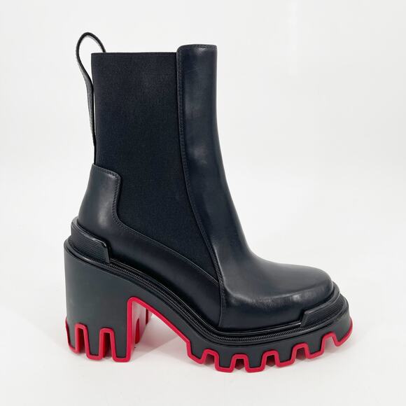 Christian Louboutin Marchacroche Duna Black Lug Sole Ankle Chelsea Boots EU 37 - Picture 2 of 12